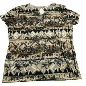 Christopher & Banks Size Large Geometric short sleeve blouse top